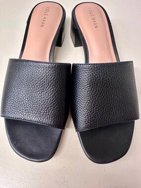 Cole Haan Black Leather Wide-Band Slide Mules